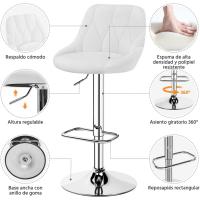 2 Taburetes de Bar de Altura Ajustable 86-107,5 cm Sillas de Bar Asiento Giratorio Reposapiés Cuadrado Estructura de Metal Blanco - details 2
