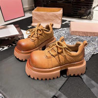 Mocasines de otoño e invierno, zapatos de gran cabeza de encaje, cuero grueso, fondo, versátiles - details 2