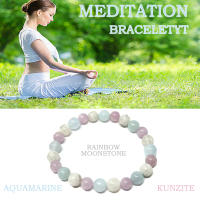 Pulsera de meditación Aguamarina Arco Iris Piedra lunar Kunzita Pulsera de meditación de conexión a tierra Regalos para hombres y mujeres - details 0