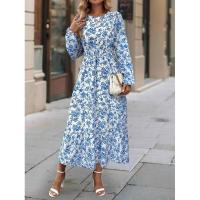 Vestido de manga larga con cuello redondo para mujer, elegante, floral, retro, nuevo - details 2