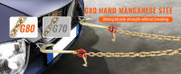SucceBuy Cadena de brida G80 V, cadena de remolque de 3/8" x 2' con ganchos en J, ganchos en T y ganchos de agarre, cadena de remolque de transporte resistente para recuperación de grúas, carga de trabajo segura de 7800 libras - details 1