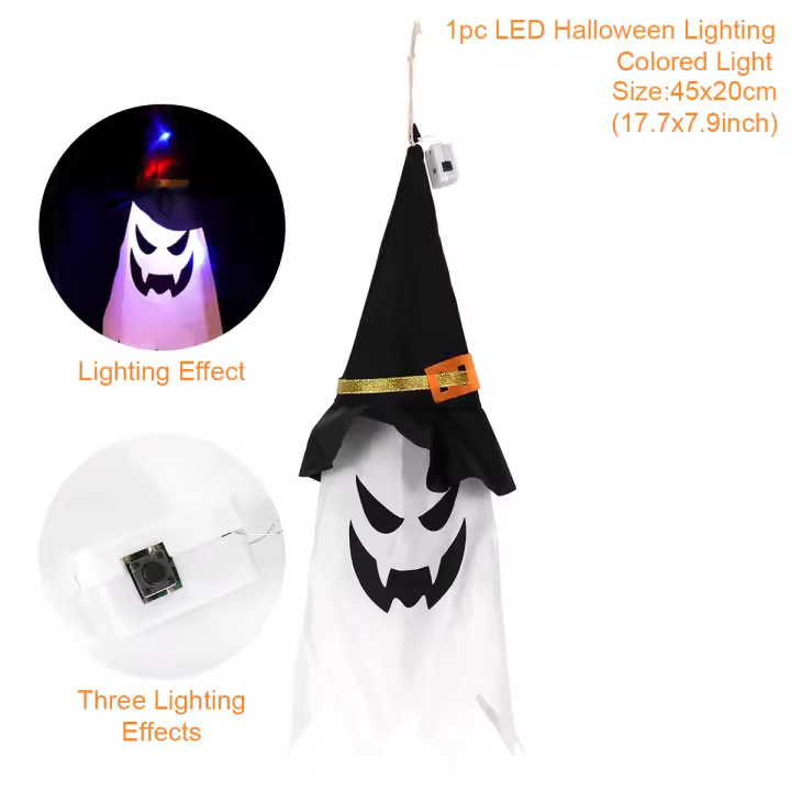 Luz LED intermitente para decoración de Halloween, lámpara colgante para Festival de fantasmas, sombrero de mago, suministros de fiesta - 1