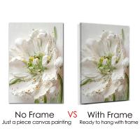 Pintura al óleo blanca enmarcada, lienzo de flores, imagen impresa, póster minimalista, decoración artística de pared para sala de estar - details 0