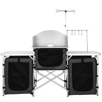 Mueble de Cocina Portátil para Acampar Aluminio Ajustable a Altura Estructura de Barbacoa Negro - details 9