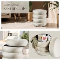 Taburete Almacenaje Bouclé, Carga: 120 kg, MDF, Puff Almacenaje, Taburete Dormitorio, Reposapies Puff, Zapatero Entrada Recibidor, Asiento Acolchado, Ideal Salón Hogar - 42 x 47 cm Crema - details 43