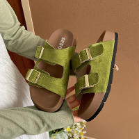 Verde retro plataforma de aumento de altura una sola palabra zapatillas para las mujeres verano exterior 2025 nuevo antideslizante suave suela bocken cool slippers. - details 1