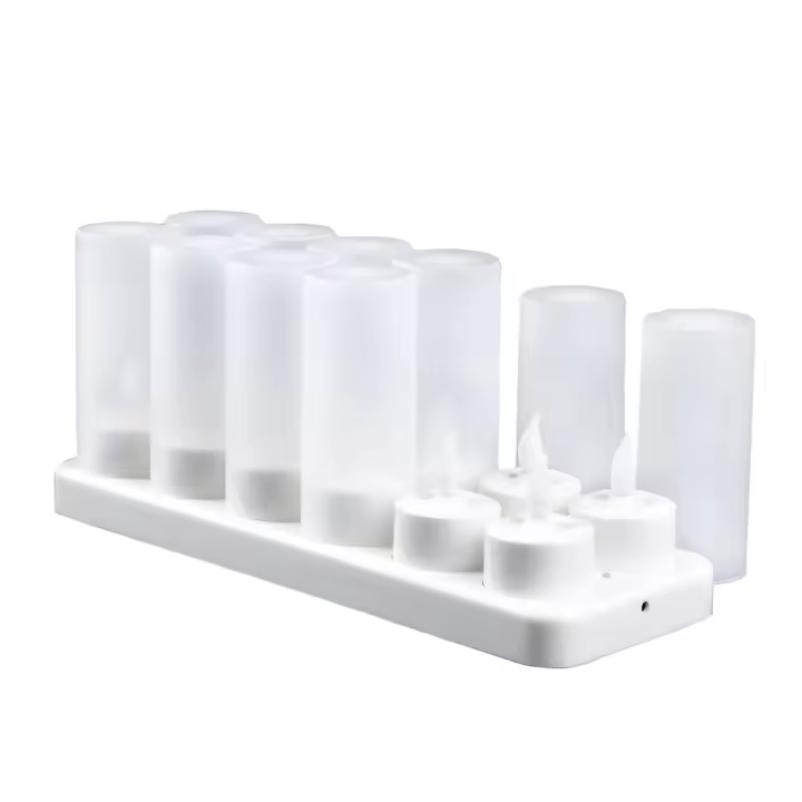 Velas LED, velas electrónicas decorativas realistas recargables para fiesta, boda, sala de estar, 12 soportes con tazas, luz amarilla intermitente - 1