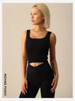 Camiseta sin mangas de Yoga acanalada de melocotón móvil, Top corto deportivo de soporte alto, Top de gimnasio de doble capa, engrosamiento, cuello cuadrado, almohadillas de sujetador fijas EVH - details 11