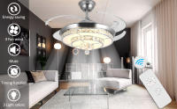 Panghuhu88 Lámpara de techo invisible con ventilador de 42 pulgadas con luz, ventilador de techo de cristal moderno con control remoto, 4 aspas retráctiles de ABS para decoración de dormitorio, sala de estar y comedor - details 1