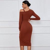 Vestidos de punto para mujer Vestido midi de manga larga con hombros descubiertos y abertura en promoción elegante y elegante - details 17