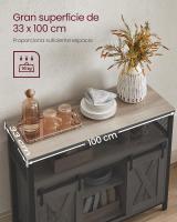 Aparador, Armario de Cocina, Armario de Almacenamiento, con 2 Puertas Correderas, 33 x 100 x 80 cm, Estantes Ajustables, para Salón, Marrón Rústico y Negro - details 14
