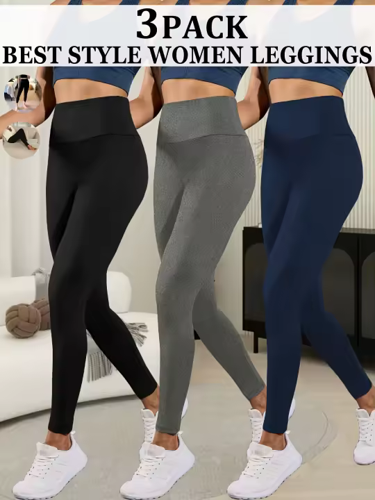 3pcs Leggings de Yoga de Cintura Alta Ultra-Suaves para Mujeres - Control de Abdomen, Pantalones de Entrenamiento y Correr No Transparentes, Súper Suaves - 1