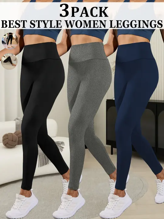 3pcs Leggings de Yoga de Cintura Alta Ultra-Suaves para Mujeres - Control de Abdomen, Pantalones de Entrenamiento y Correr No Transparentes, Súper Suaves - 1