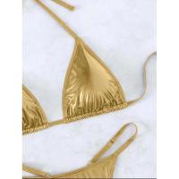 Conjunto de Halter de Brillo Dorado Metálico Traje de Baño de Dos Piezas Sexy con Tanga y Top - details 3