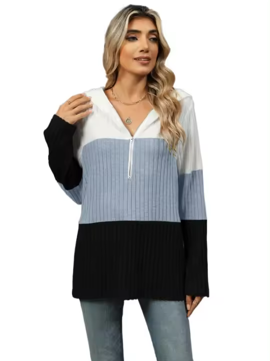 Sudadera con capucha con cremallera para mujer, suéter suelto de manga larga, tops de moda, - 1