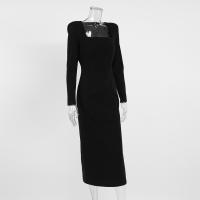 Primavera estilo francés elegante pequeño negro largo cuello cuadrado Slim Fit Bodycon diseño Dre - details 10