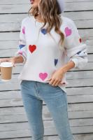 Jersey holgado con patrón de corazón para mujer, suéter de punto blanco Kawaii con cuello redondo, manga larga, tendencia juvenil - details 12