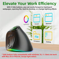 Ratón inalámbrico vertical de doble modo 2.4G ergonómico 4000 DPI 9 botones retroiluminación RGB ratón silencioso inalámbrico recargable para escritorios - details 3
