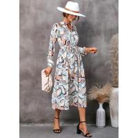 Vestido casual elegante de manga larga para mujer con estampado de hojas elegante - details 17