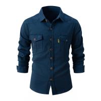 Camisa de Manga Larga para Hombres en Otoño Cómoda y Casual Figura de Cuadros de Tres Dimensiones - details 5