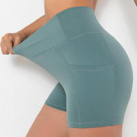 Pantalones cortos de gimnasio para mujer, yoga con bolsillo, leggings Fiess, pantalones cortos de cintura alta - details 24