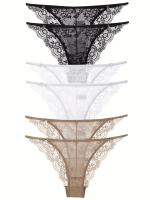 6 unidades de tangas de encaje sólido, bragas íntimas elásticas, transpirables y cómodas - details 2