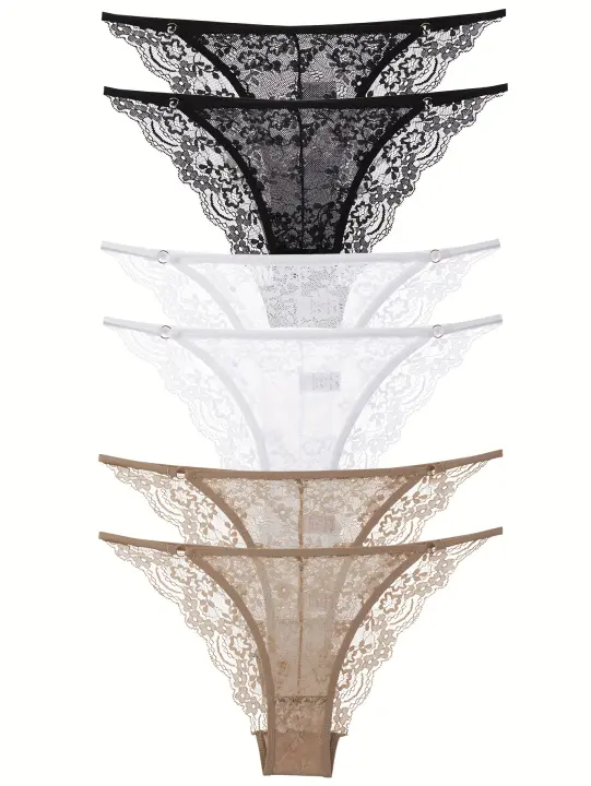6 unidades de tangas de encaje sólido, bragas íntimas elásticas, transpirables y cómodas - 1
