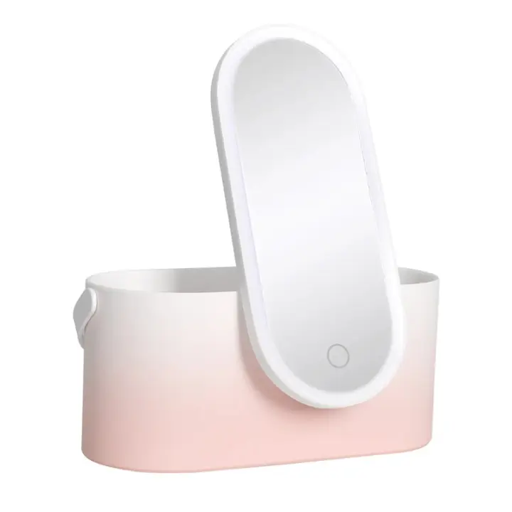 Espejo de maquillaje iluminado con estuche de almacenamiento, luz LED recargable, portátil, caja de belleza - 1