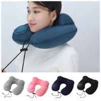 Almohada de viaje inflable en forma de U, cojín de soporte para el cuello con presión suave de la mano, con bolsa de almacenamiento, almohadilla para reposacabezas para ahorrar espacio, coche - details 19