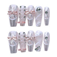Uñas postizas de manicura de Ballet con cinta de satén, puntas de uñas cuadradas largas, decoración de uñas para mujer - details 4