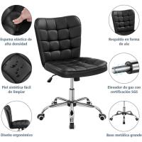 Silla de Oficina sin Reposabrazo Silla Oficina Tapizada de Cuero PU Silla con Ruedas Silla Ergonómica Base Metal Blanca - details 23