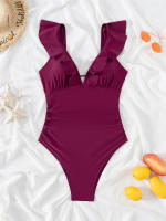 Bañador de una pieza para mujer, traje de baño ahuecado con volantes, Monokini Sexy, ropa de playa sin espalda para verano - details 12