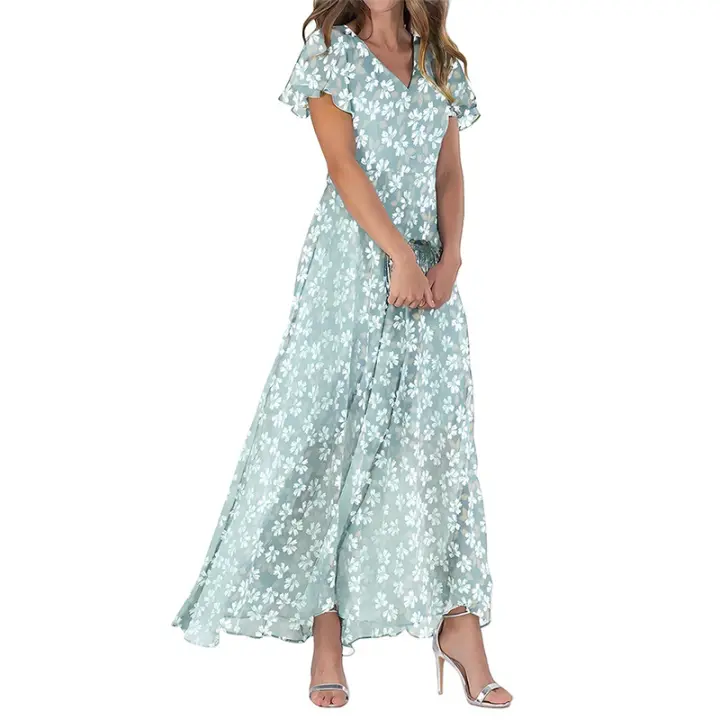 Vestido floral de gasa de las mujeres 2025 nuevo vestido largo primavera y verano impresión falda de gama alta ropa de mujer - 1