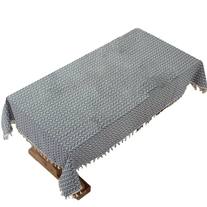 Mantel de lino y algodón con patrón de flecha, cubierta a prueba de polvo para mesa de comedor de cocina, decoración de lino, 100x140cm - 1