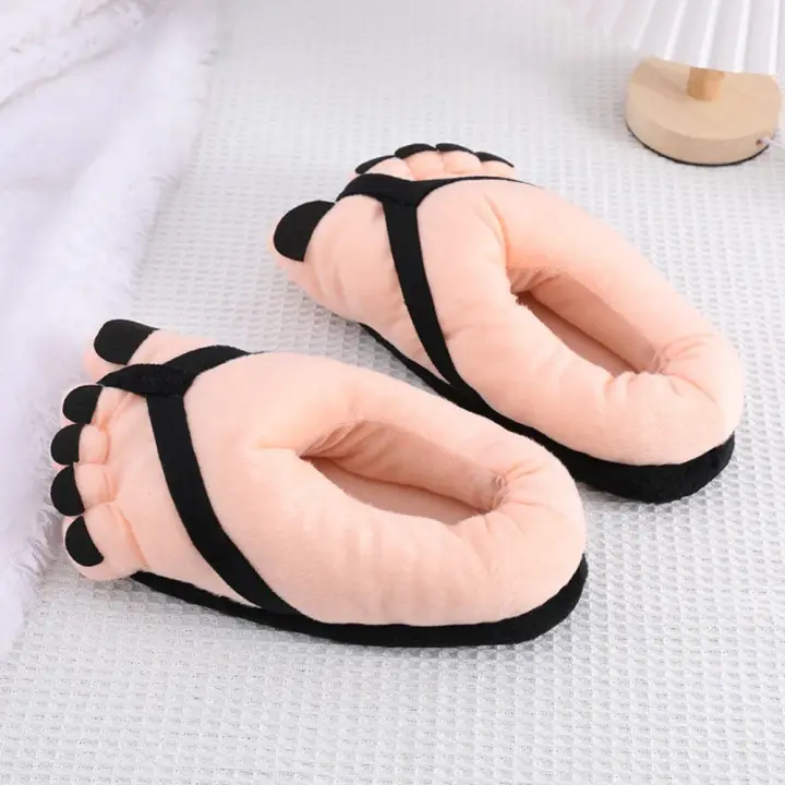 Zapatillas de invierno creativas para hombres y mujeres, divertidas zapatillas con pies grandes, deslizador de algodón suave y cálido para el hogar - 1