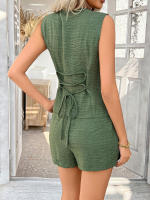 Conjunto de chaleco con botones estilo vacaciones de color sólido casual de primavera verano ropa de mujer. - details 17