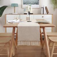 Camino de mesa con flecos de lino y algodón, camino de mesa decorativo tejido, macramé, Decoración de cocina, 13x70 pulgadas - details 1