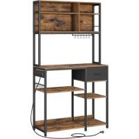 Estantería de Cocina con Multienchufe, Armario de Cocina con Estantes Ajustables, Cajón de Tela, 12 Ganchos, 40 x 100 x 180,4 cm, Estante de Microondas, Marrón Rústico y Negro - details 0