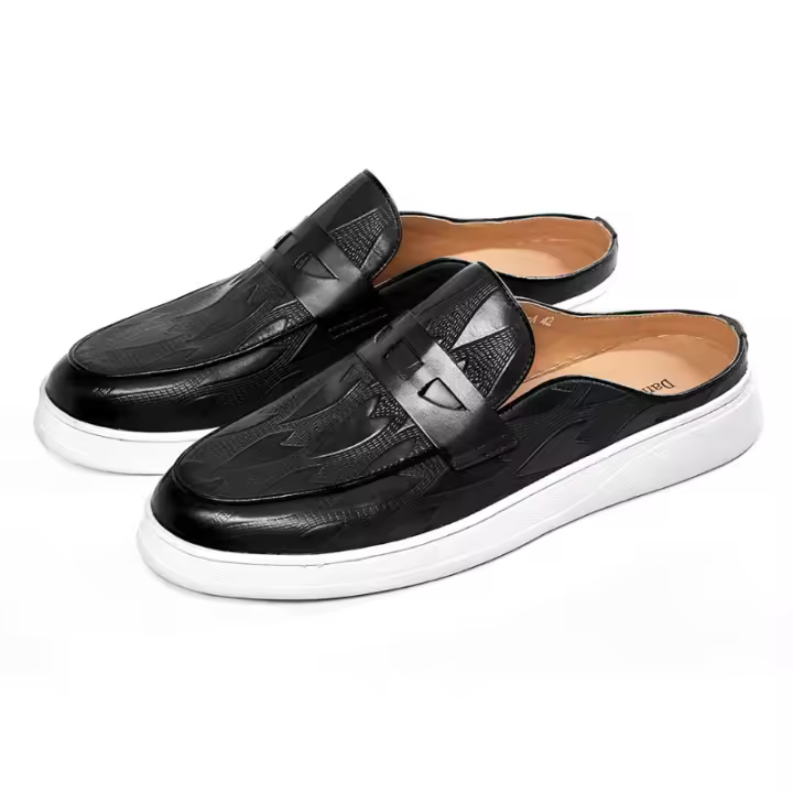 Mocasín zapatos de cuero de cuero de vaca de los hombres de la bolsa de la cabeza de la mitad de arrastre perezoso zapatos - 1