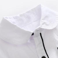 Conjunto de tres piezas de moda infantil para otoño: chaleco, traje formal para niños, cárdigan de manga larga de algodón con boutonniere. - details 8