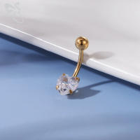 ZS-Anillo de Ombligo de acero inoxidable para mujer, Piercing redondo, joyería de Ombligo, cristal de corazón, 14G, 1 unidad - details 18