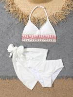 Conjuntos de Bikini Blanco de Cintura Alta para Niñas Traje de Baño de Playa de Moda para Niños de 7-12 Años - details 2
