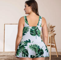 Traje de baño de talla grande para mujer, traje de baño de cuerpo dividido con falda estampada adelgazante y conservadora, traje de baño de ángulo plano - details 16
