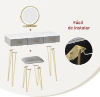 Mesa de Maquillaje Redonda con 3 Cajones Juego de Mesa Tocadora con Taburete - details 25