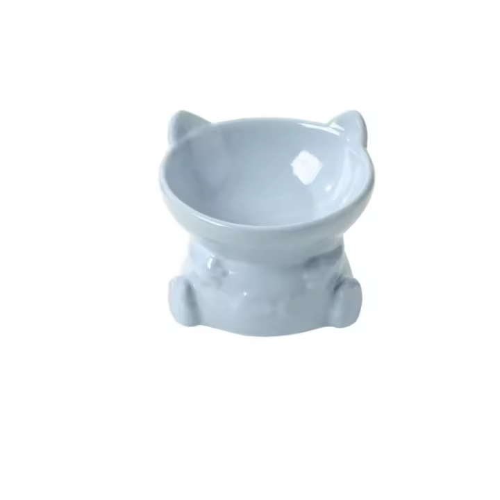 Dispensador de alimentos, cuenco de cerámica para gatos, cuenco de base alta inclinado creativo para mascotas, alimentador de bebida para gatos lindos multiusos, gatito y cachorro - 1