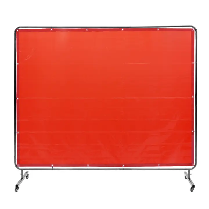 SucceBuy Pantalla de Soldadura con Marco, Cortina de Vinilo Resistente a las Llamas, Pantalla de Protección de Soldadura Portátil con 4 Ruedas Giratorias (2 Bloqueables) para Uso Industrial/Taller - 1