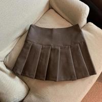 2025 minifaldas de cuero sintético para mujer, faldas plisadas de cintura alta, Estilo Vintage coreano, línea A informal, color negro, Y2K, S-3XL - details 6