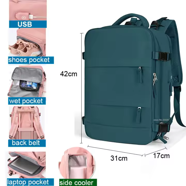 Mochila de gimnasio para laptop de 17 pulgadas 15.6 pulgadas para mujeres con almacenamiento múltiple compartimento recomendada para viajes y escolar hecho de nylon - 1