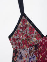 Vestido Elegante de Verano sin Mangas OUWU Estilo de Vacaciones con Estampado, Cuello en V, Ajuste Aretes - details 2