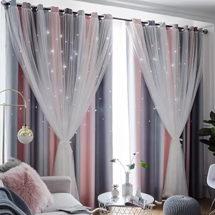 Cortinas opacas de estrellas recortadas con ojales, 2 piezas - 1